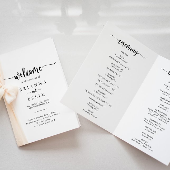 Minimalist Calligraphy Folded Wedding Program (Creator Uploaded)