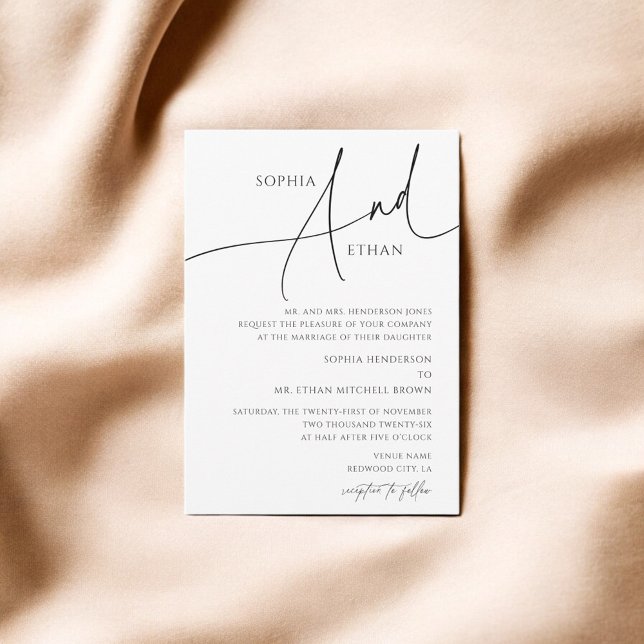 Minimalist Calligraphy Formal White Wedding Invitation (Creator Uploaded)
