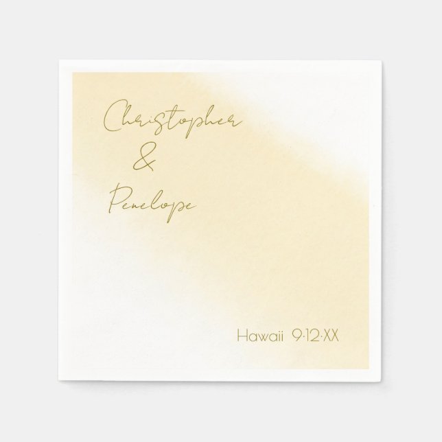 Minimalist Calligraphy Gold Watercolor Wedding  Napkin (Front)