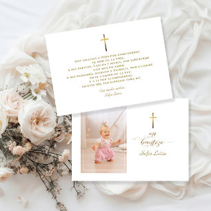 Minimalist Calligraphy Gracias Con Oración Bautizo Thank You Card