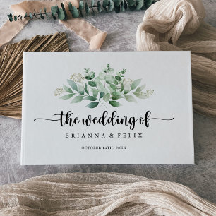 Minimalist Calligraphy Green Eucalyptus Wedding  Guest Book