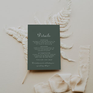 Minimalist Calligraphy Green Wedding Details Enclosure Card