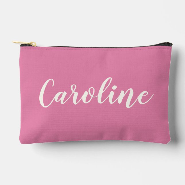 Minimalist Calligraphy Hot Pink Personalised Name  Accessory Pouch (Front)