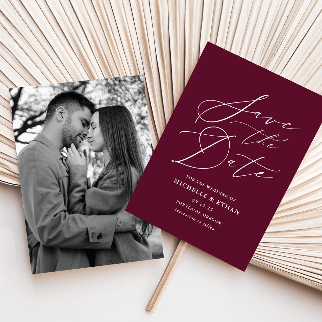 Minimalist Calligraphy in Burgundy | Photo Save The Date (Creator Uploaded)