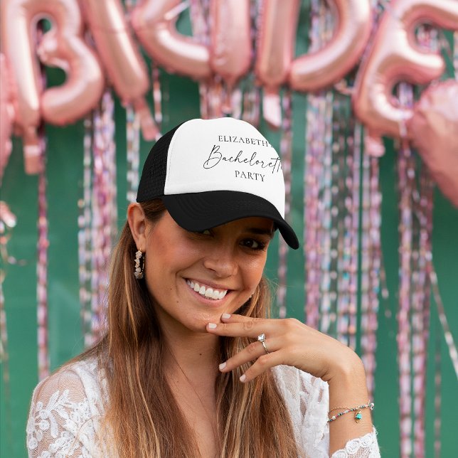 Minimalist Calligraphy Ink Bachelorette Party Trucker Hat (Choose from a variety of hat colors)