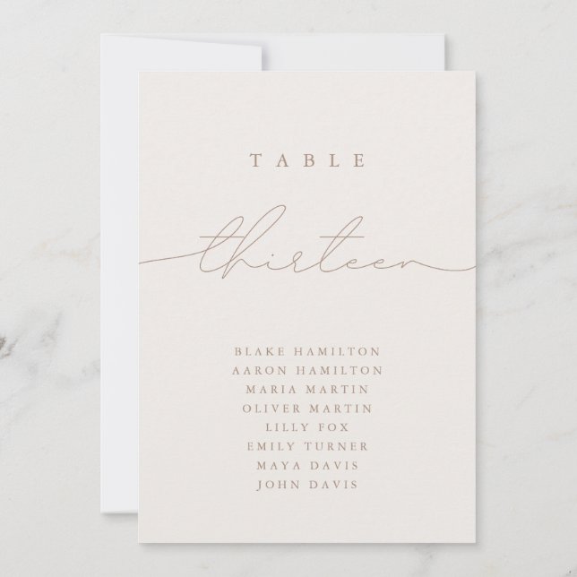 Minimalist Calligraphy Ivory Table Number (Back)