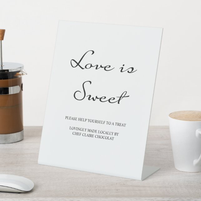 Minimalist Calligraphy Love is Sweet White Wedding Pedestal Sign (In SItu)