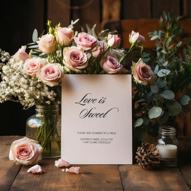 Minimalist Calligraphy Love is Sweet White Wedding Pedestal Sign (Creator Uploaded)