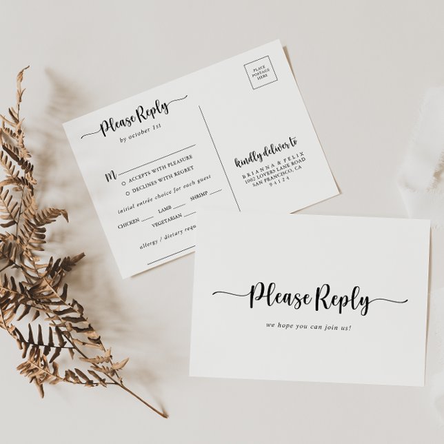 Minimalist Calligraphy Menu Choice RSVP  Postcard (Creator Uploaded)