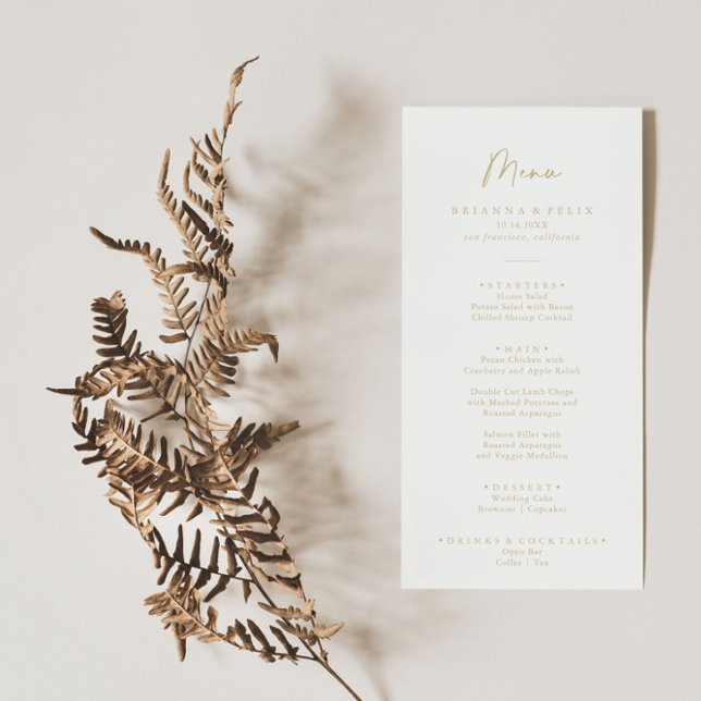Minimalist Calligraphy Modern Elegant Gold Dinner  Menu (Creator Uploaded)