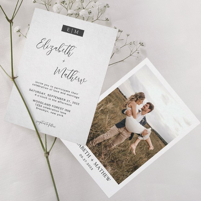 Minimalist Calligraphy Monogram Photo Wedding Invitation (Creator Uploaded)