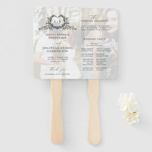 Minimalist Calligraphy monogram Wedding Program Hand Fan