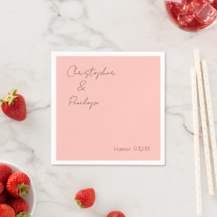 Minimalist Calligraphy Peachy Pink Wedding Napkin
