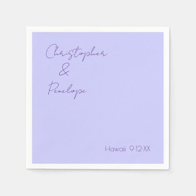 Minimalist Calligraphy Periwinkle Travel Wedding Napkin (Front)