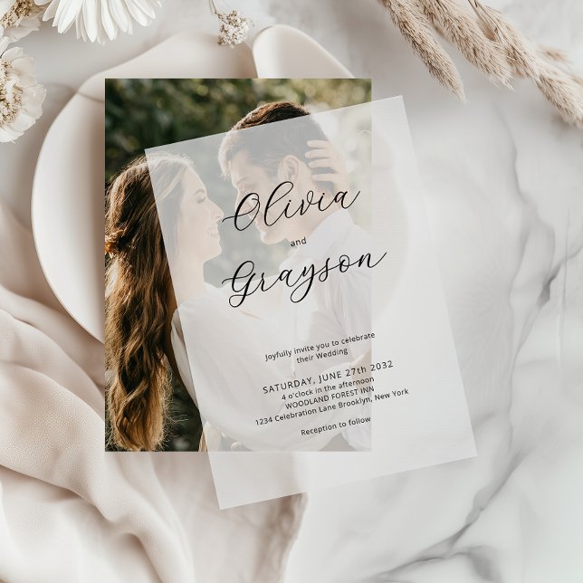 Minimalist Calligraphy Photo Overlay Wedding Vellum Invitations (Creator Uploaded)