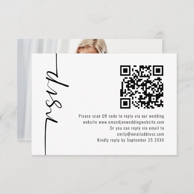 Minimalist Calligraphy Photo QR Code Wedding RSVP  (Front/Back)