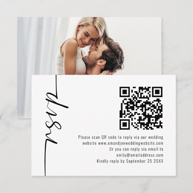 Minimalist Calligraphy Photo QR Code Wedding RSVP  Card (Front/Back)