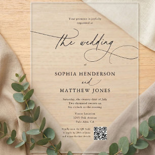 Minimalist  Calligraphy QR Cod Wedding Acrylic Invitations