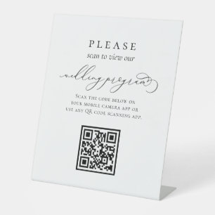 Minimalist Calligraphy QR code Wedding Program Pedestal Sign