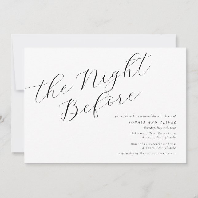 Minimalist Calligraphy Rehearsal Dinner Invitation (Front)