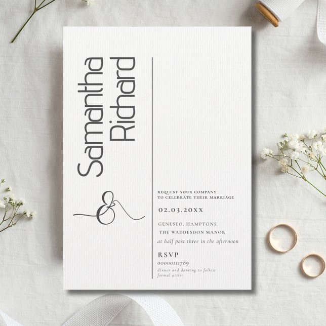 Minimalist Calligraphy Script Black White Wedding  Invitation (Minimalist Calligraphy Script Black White Wedding Invitation)