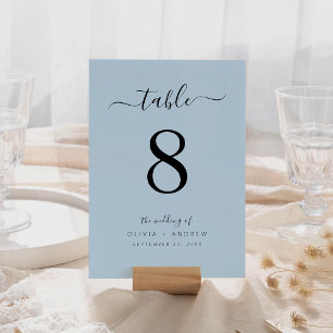 Minimalist Calligraphy Script Dusty Blue Wedding Table Number