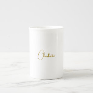 Minimalist Calligraphy Script Name Gold Colour Bone China Mug