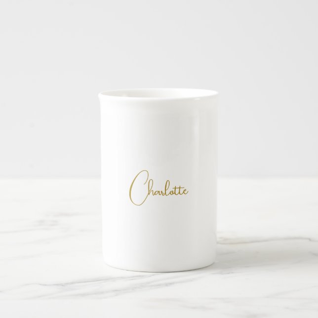 Minimalist Calligraphy Script Name Gold Colour Bone China Mug (Front)