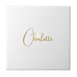 Minimalist Calligraphy Script Name Gold Colour Ceramic Tile