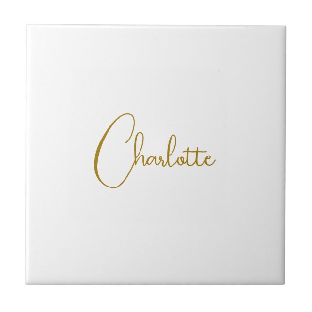 Minimalist Calligraphy Script Name Gold Colour Ceramic Tile (Front)