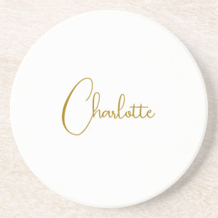 Minimalist Calligraphy Script Name Gold Colour Coaster