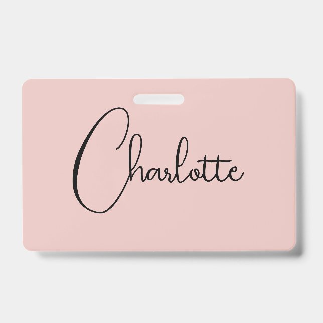 Minimalist Calligraphy Script Name Rose Gold ID Badge (Front)