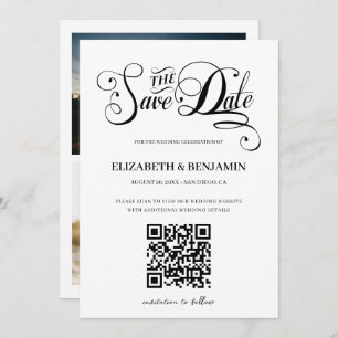 Minimalist Calligraphy Script QR Code 3 Photo Save Save The Date