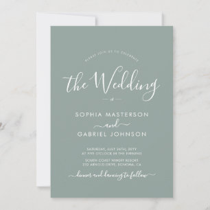 Minimalist Calligraphy Script Sage Green Wedding Invitation