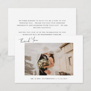 Minimalist Calligraphy Script Wedding Photo Thank You Card