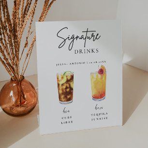 Minimalist Calligraphy Signature Drink Wedding Bar Pedestal Sign