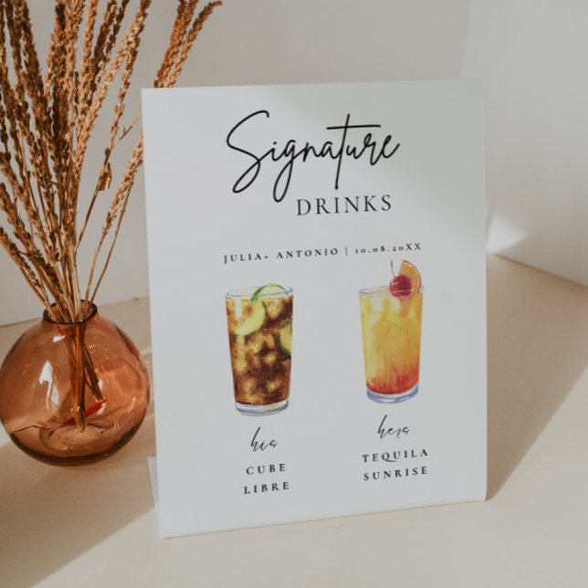 Minimalist Calligraphy Signature Drink Wedding Bar Pedestal Sign (Creator Uploaded)