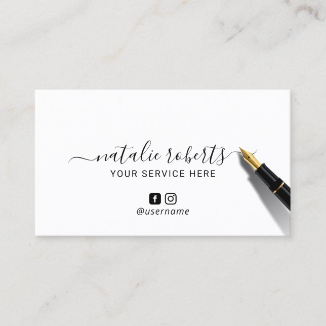 Minimalist Calligraphy Signature Social Media Business Card (Front)