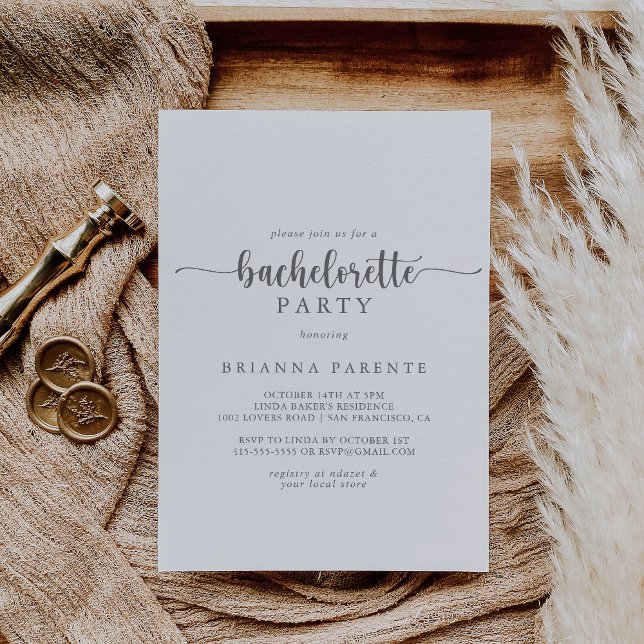 Minimalist Calligraphy Silver Bachelorette Party  Invitation (Creator Uploaded)