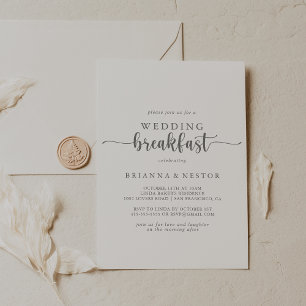 Minimalist Calligraphy Silver Wedding Breakfast   Invitation