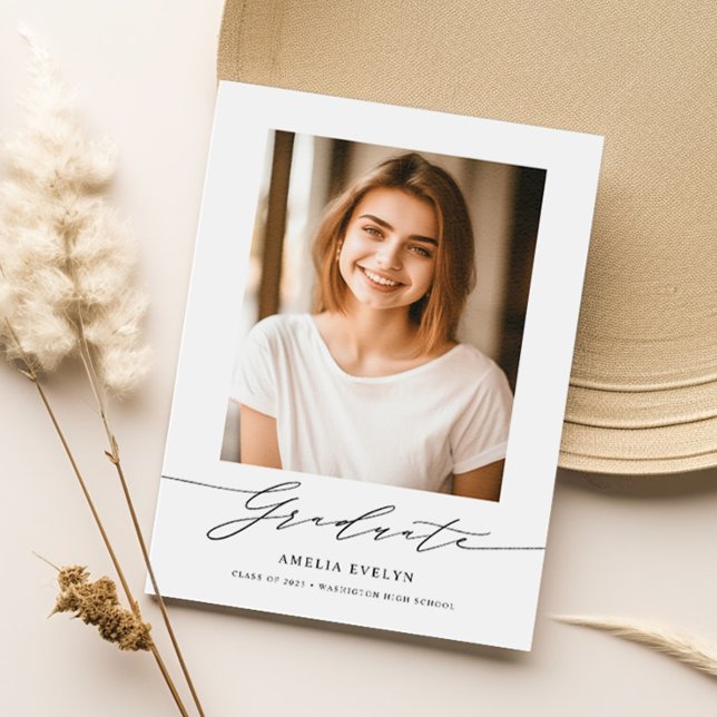 Minimalist Calligraphy Simple 2 Photo Graduation Announcement (Creator Uploaded)