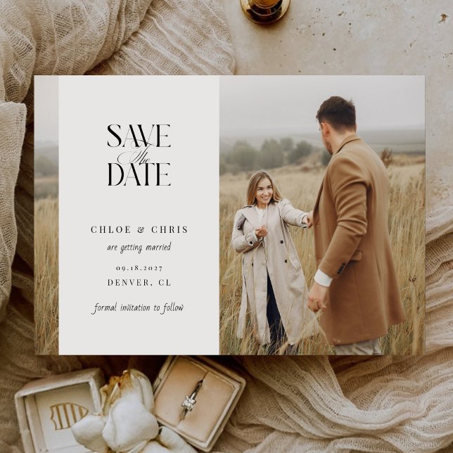 Minimalist Calligraphy Simple Script Wedding Photo Save The Date (Creator Uploaded)