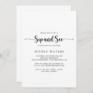 Minimalist Calligraphy Sip and See Invitation