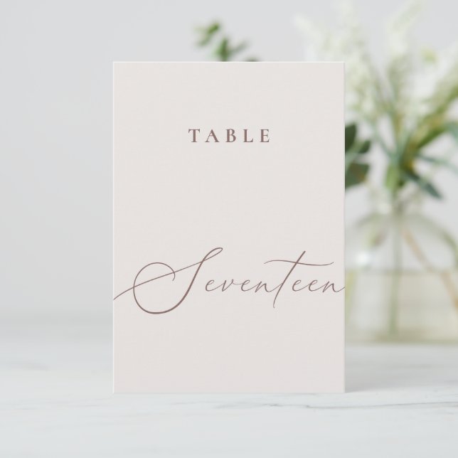 Minimalist Calligraphy Table Seventeen TableNumber Invitation (Standing Front)