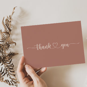 Minimalist Calligraphy Terracotta Flat Wedding  Thank You Card