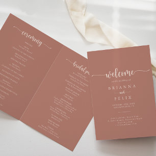 Minimalist Calligraphy Terracotta Folded Wedding  Program