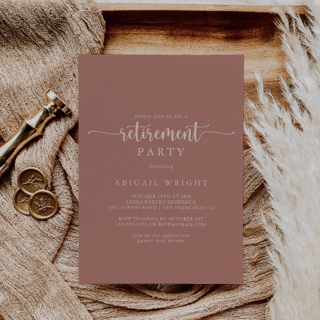 Minimalist Calligraphy Terracotta Retirement Party Invitation (Creator Uploaded)