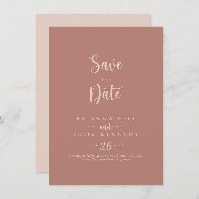 Minimalist Calligraphy Terracotta Wedding  Save The Date (Front/Back)