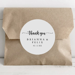 Minimalist Calligraphy Thank You Wedding Favour Classic Round Sticker