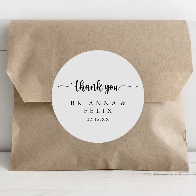 Minimalist Calligraphy Thank You Wedding Favour  Classic Round Sticker (Creator Uploaded)